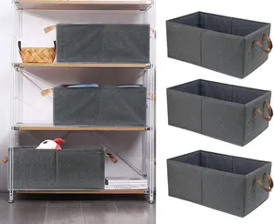 Pack of 3 Large Capacity Storage Bins Closet Organizer System, Sturdy Foldable Storage Boxes for Organizing Clothing, Sheets, Toys, Books Shelf Organizer Shelves Basket Storage Bin