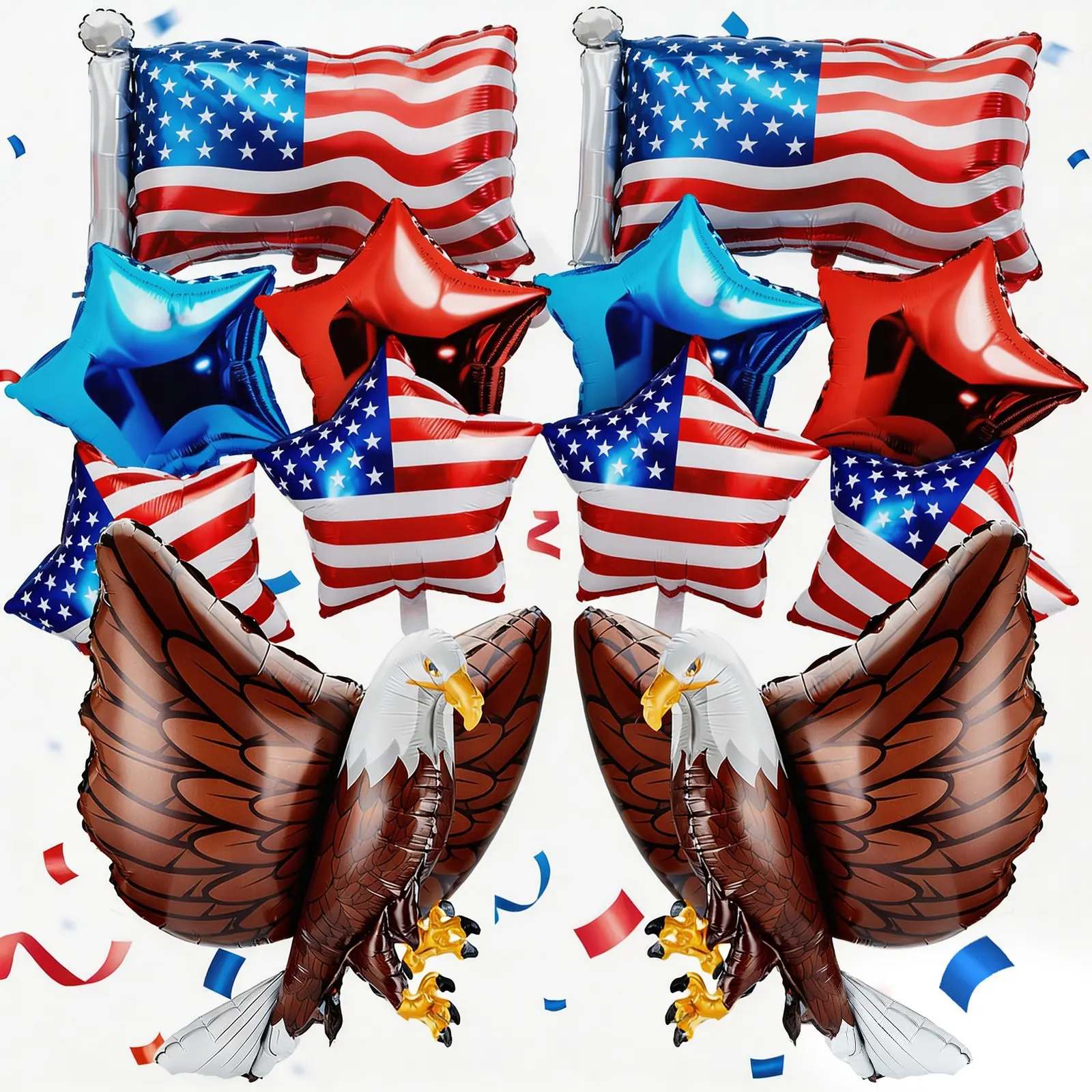 12 Pcs Large Patriotic Eagle Balloons, USA Red White and Blue Star Balloons, American Foil Balloon Set for Elections Party, Veterans Day, Independence Day, Birthday Celebration Decorations