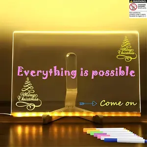 LED Drawing Board 15cm X 15cm, USB Rechargeable Acrylic Erasable Lighted Message Board, 7 Color Markers, Cleaning Cloth, Triangle Stand