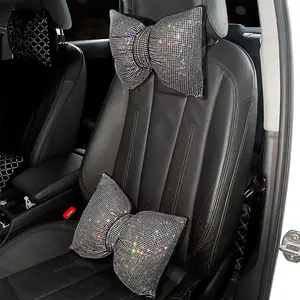 Rhinestone Decor Car Headrest Pillow & Lumbar Pillow, 2 Counts Car Seat Neck Pillow, Car Interior Accessories for Women & Girls