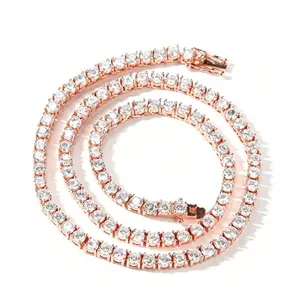 Rosegold 3/4/5/6mm Tennis Chain Moissanite Necklace Hip Hop Glittering Iced Out Luxury Fashion Jewelry For Men And Women Gift