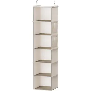 6-Tier Closet Organizer Rack with 2 Strong Hooks, Foldable Hanging Wardrobe Shelf, Space-Saving Storage Solution for Clothes & Accessories