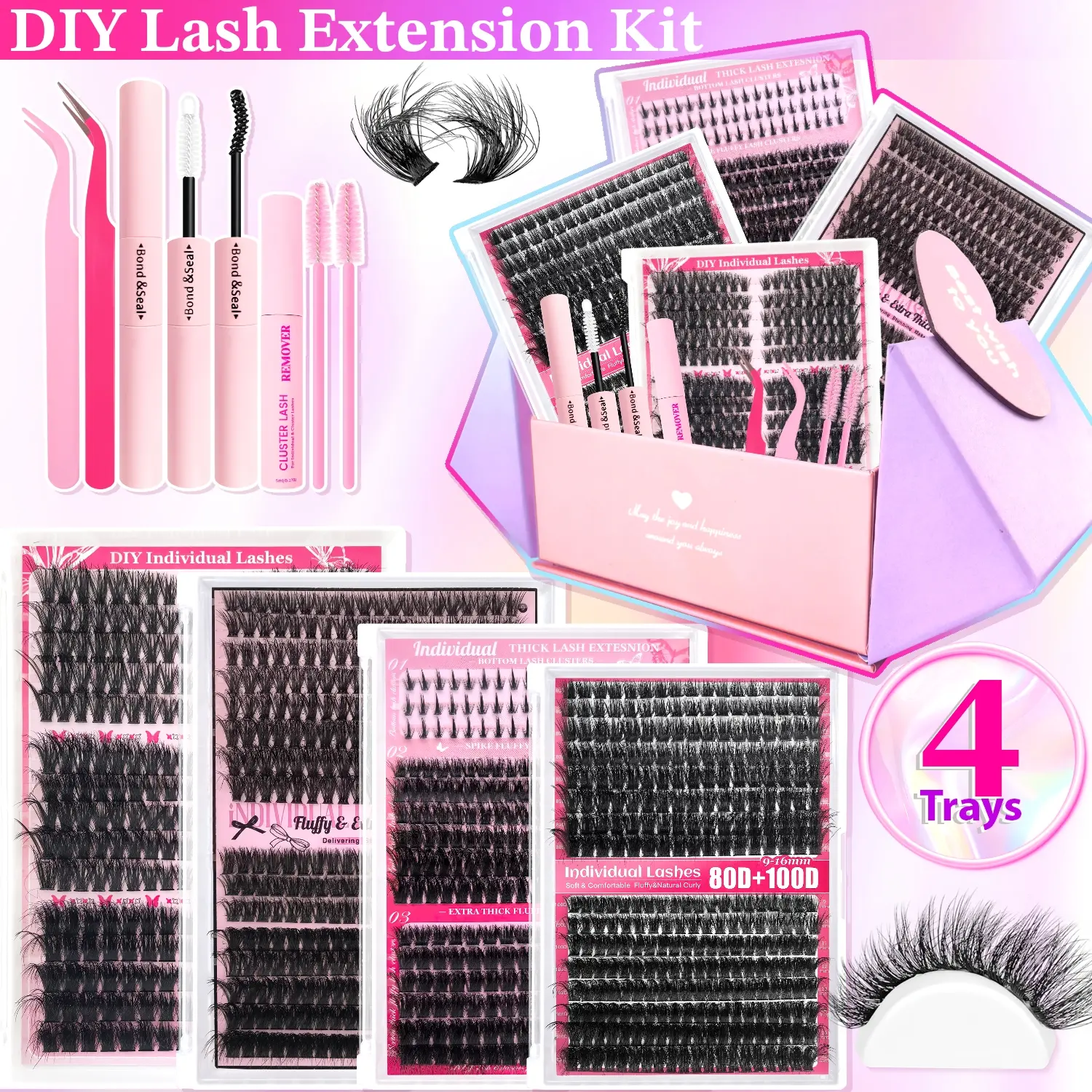 Wispy Volume, Fluffy Mixed Eyelash Clusters Set – 60D/80D+Bottom & Styles for DIY Cat Eye&Everyday Look Reusable Extensions, DIY Eyelashes Clusters, Easy to Apply, Comfortable, Waterproof, for Summer Turn-Up&Back to School Makeup Tools, Self Grafting