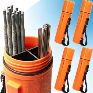 Moisture Proof Welding Rod Container 4-Pack (3" x 14") - Arc Welding Electrode Storage Tube with Adjustable Shoulder Strap & Leash-Lid, Divided Liner for Rod Organization - Portable Stick Electrode Holder, Reusable, Secure Closure