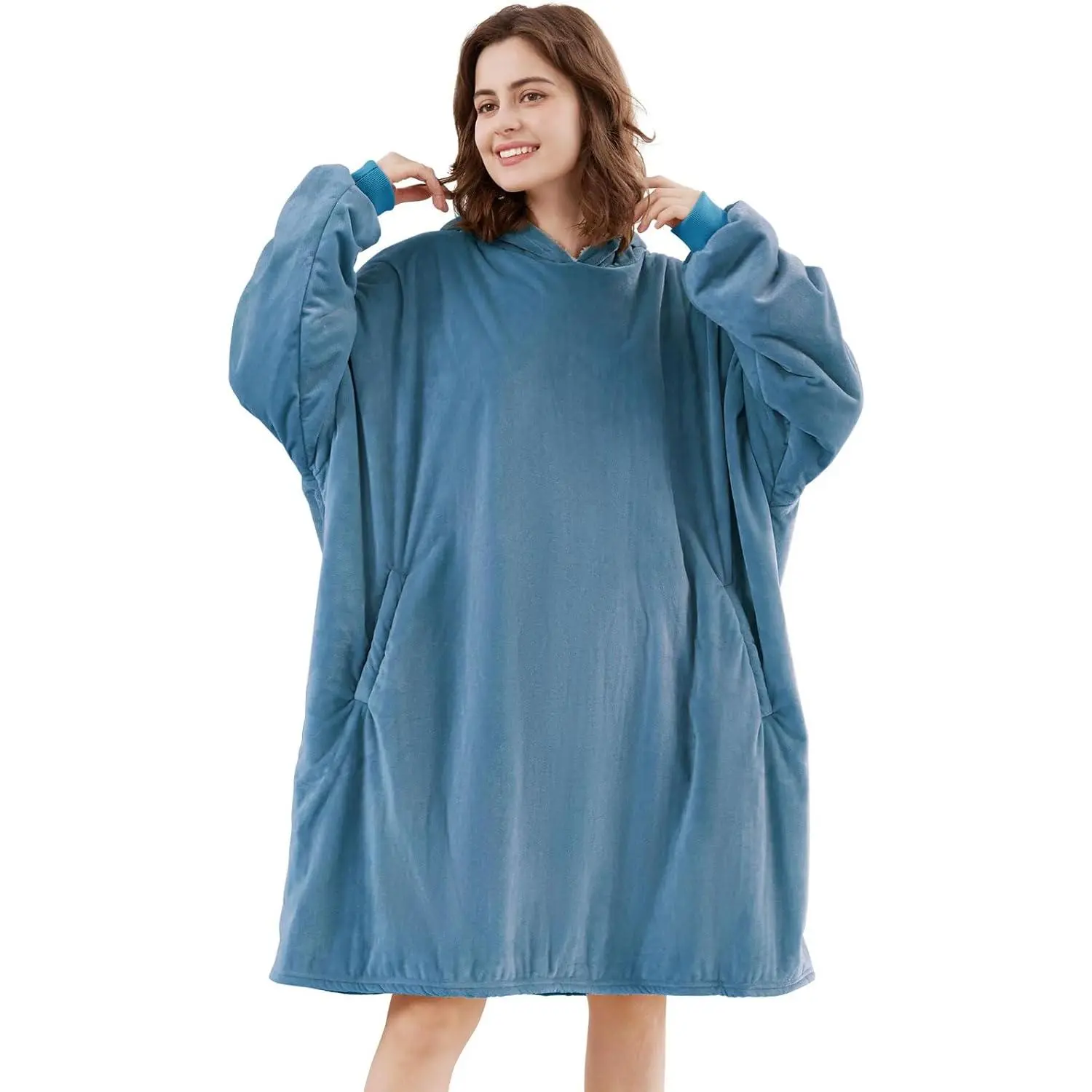 Blanket Hoodie, Wearable Sherpa Fleece Blanket Sweatshirt,Super Soft Warm Cozy with Giant Pocket,for Women Men Adults Teenagers , One Size Fits All