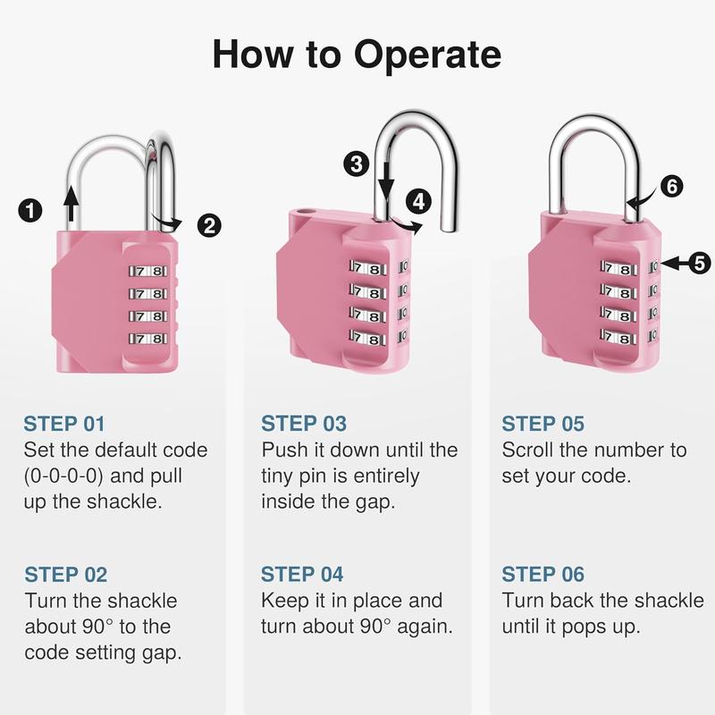 Combination Lock 4 Digit  Locker Locks Secure Outdoor Padlock for Gym Lockers, Toolboxes, Gates, Fences, Storage,  Locker (Rose Pink)