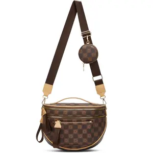 Spacious Checkered PU Leather Crossbody Bag Bum Bag Checkered Handbags Wallets for Women tiktokshopspringglowup
