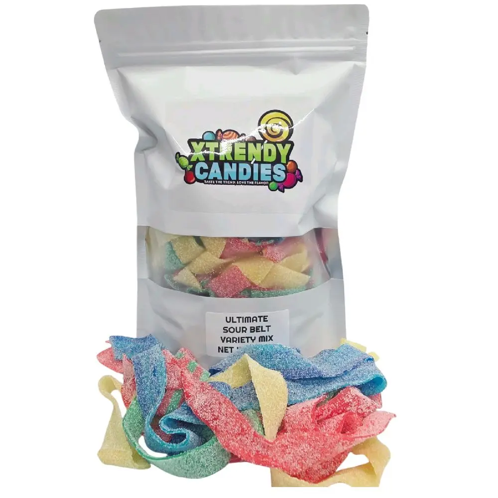 Sour Power 1 Pound Flavored Sour Candy Belts Vegetarian, Deliciously Sour, Fresh & Chewy, 8 Mouth Watering Flavors Mix Variety- Snack, Sweet Candies B