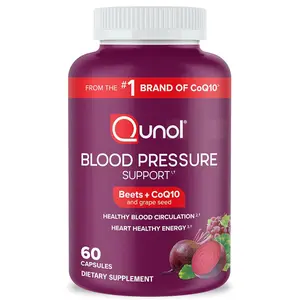 Qunol Blood Pressure Support 3 in 1 Beets CoQ10 Grape Seed Extract 60 Capsules for Healthy Blood Circulation & Heart Healthy Energy Pack of 2