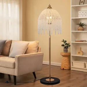 63"H Gold Crystal Floor Lamp, Modern Crystals Standing Lamp, Style A