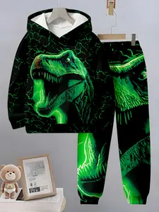 Boys Fashion Cartoon 3D Print Hoodie Set, Sweatpants, Long Sleeve Sports Wear, Spring Fall Winter Outdoor Hooded Sweatshirts, Casual Fitted Top, Hoodies