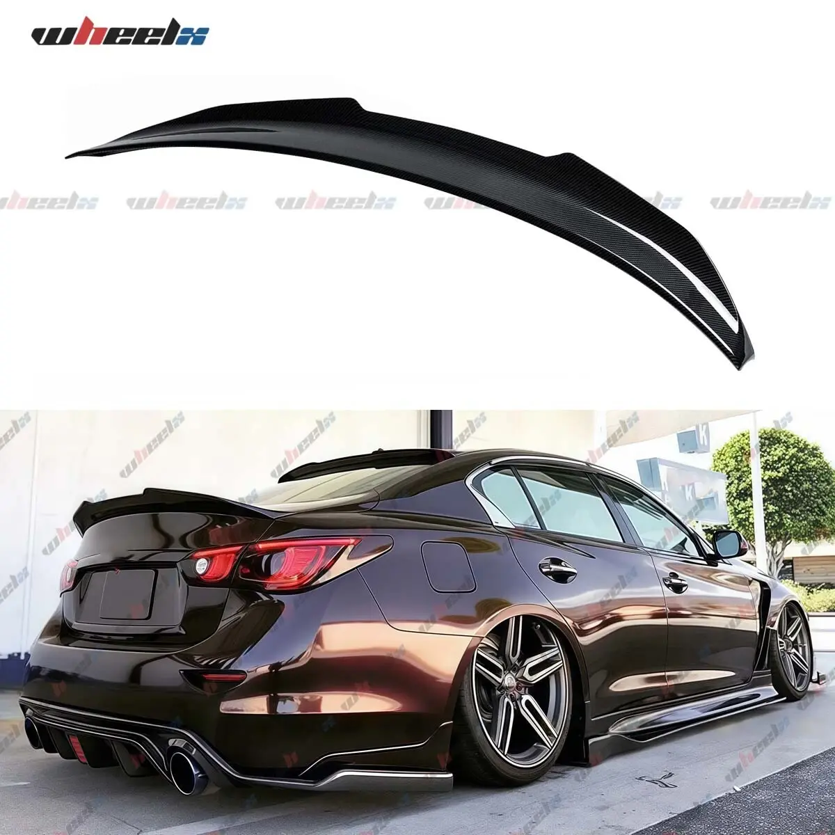 2014-2024 Infiniti Q50 – PSM Style Duck Tail Trunk Spoiler | High-Rise Lip Wing | Gloss Black | 4-Door Sedan Fit