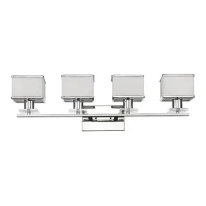 Chloe  32 in. Lighting Trilluminate Contemporary 4 Light Chrome White Opal Glass Bath Vanity Wall Fixture - Chrome