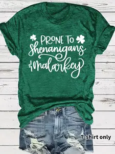 St Patrick's Day Print T-Shirt for Women, Casual Fitted Tee, Comfortable Breathable Daily Wear, Trendy Graphic Top for Spring Summer