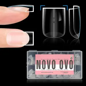 Straight Square Thick Short Natural Nail Tips Press on, C Curve Sharp Square Soak Off Soft Gel Fake Nail Extension, Full Cover False Nails for Acrylic French, Salon DIY x 15 Sizes 510 pcs