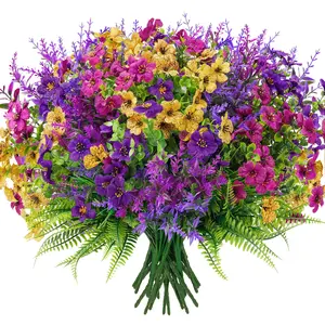 Der Rose 20 Bundles Fake Flowers Spring Artificial Flowers for Outdoors UV Resistant for Garden Patio Porch Farmhouse Home Decor（Colourful）