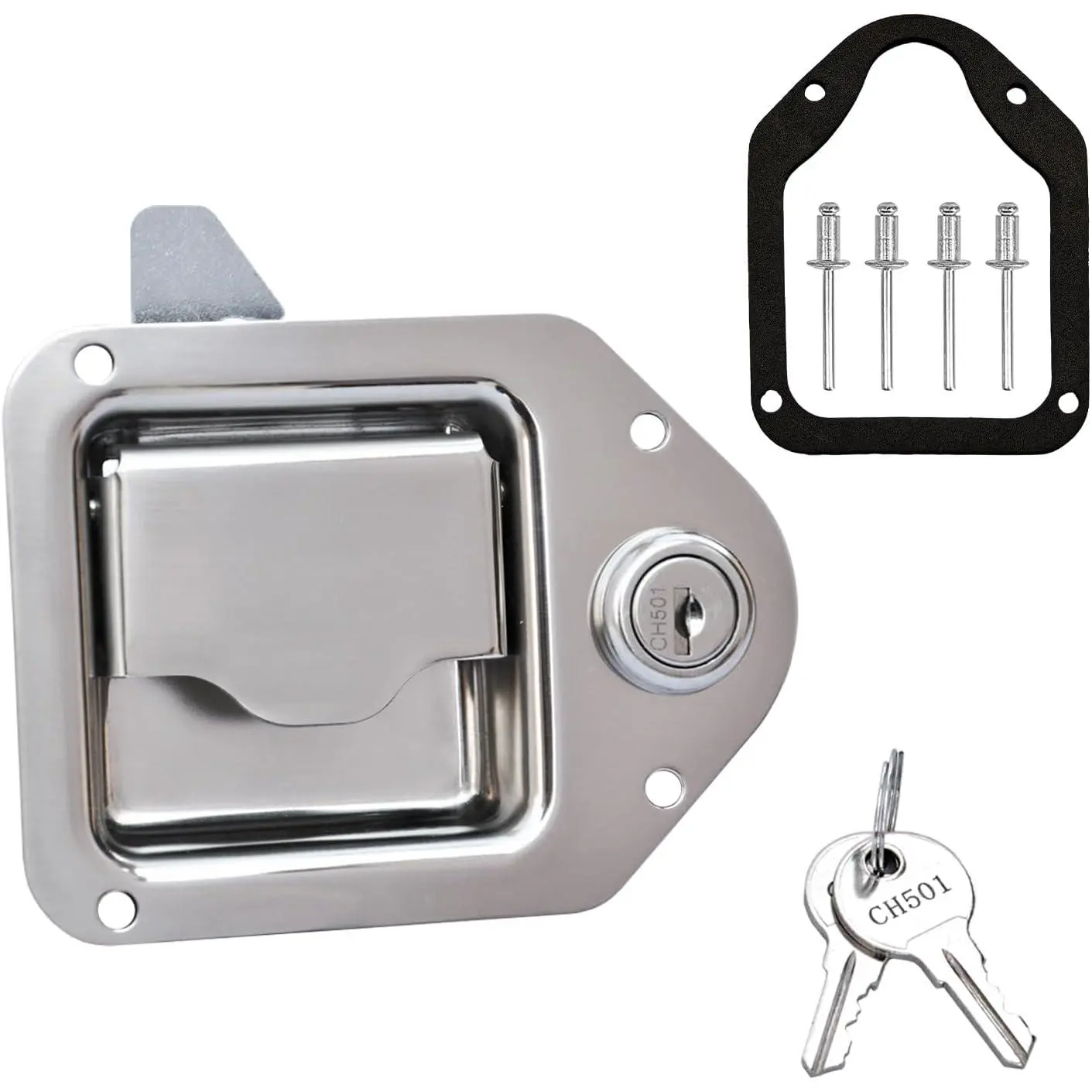 Truck Tool Box Latch Replacement Kit- 304 Stainless Truck Toolbox Lock 4-3/8"x 3-1/4" with Washer,2 Keys, Trailer, UTV, Campers