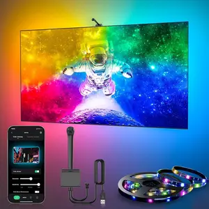 Eissloly Smart RGB LED Strip Light, Ar Color Sync Sensor, 12.4ft-16.4ft for Tvs 55"-85", Bluetooth-compatible Control, Ideal for Home Theater