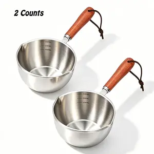 2 Counts,Multifunctional hot oil skillet, stainless steel mini oil burning and pouring skillet, oil dripping spoon, tools for boiling milk, melting chocolate, and preparing complementary foods for children, kitchen and baking supplies.