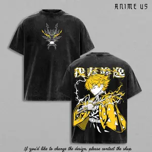 Zenitsu Thunder Breathing Demon Slayer Washed Tee | Lightning Anime Graphic Shirt | Japanese Manga Streetwear | Heavy Cotton Oversized T-Shirt for Fans