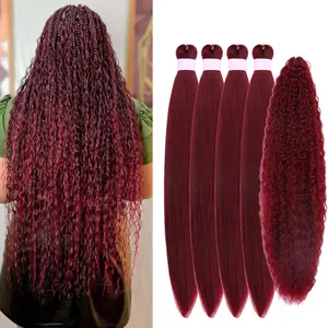 Burgundy Red Braiding Hair Pre stretched Dark Red Boho Hair for Braiding   Curl Boho Braids Curly Crochet Bohemian Braids Non  Ez Braid Knotless
