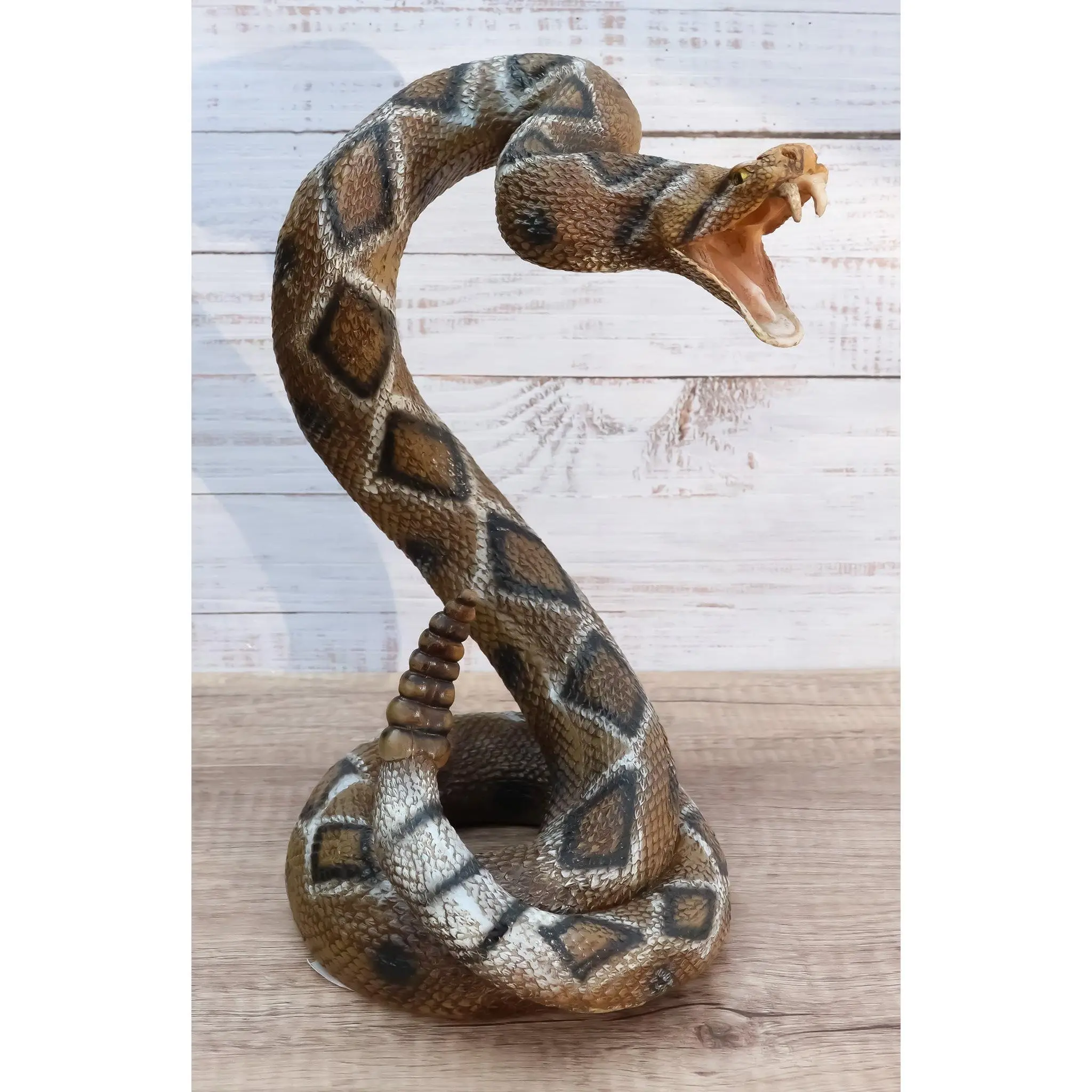 Realistic Attacking Coiled Diamondback Rattlesnake With Fangs Bared Figurine