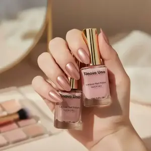 Tinovo Uno Nail Polish Set Duo Bundle, 2pcs 12ml Quick Dry Liquid Nail Art Manicure Polish in Rose Gold Metallic and Pink Glitter Bead Shades for Women and Girls