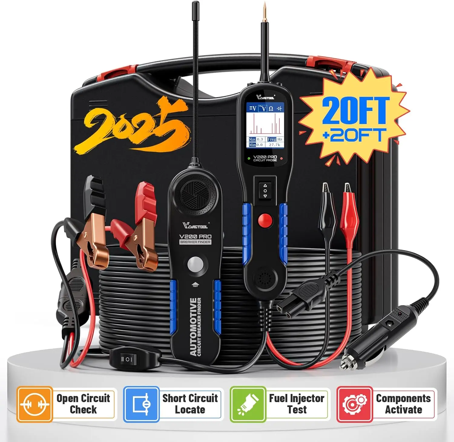 VDIAGTOOL V200Pro Automotive Power Probe Circuit Tester - 12/24V AC/DC Voltage Wire Tracer, Breaker Finder, Automotive Battery Relay Tester, 40FT Cable Portable Car Repair Tool, Fathersdaygift Vehicle Car Tools,father'sdaygifts