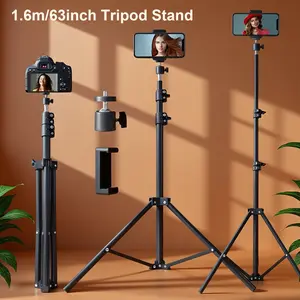 63 Inch Tripod Stand, 1/4 Interface, Rotating Phone Holder, Universal Smartphone Camera Mount, Live Streaming Photography Light Stand