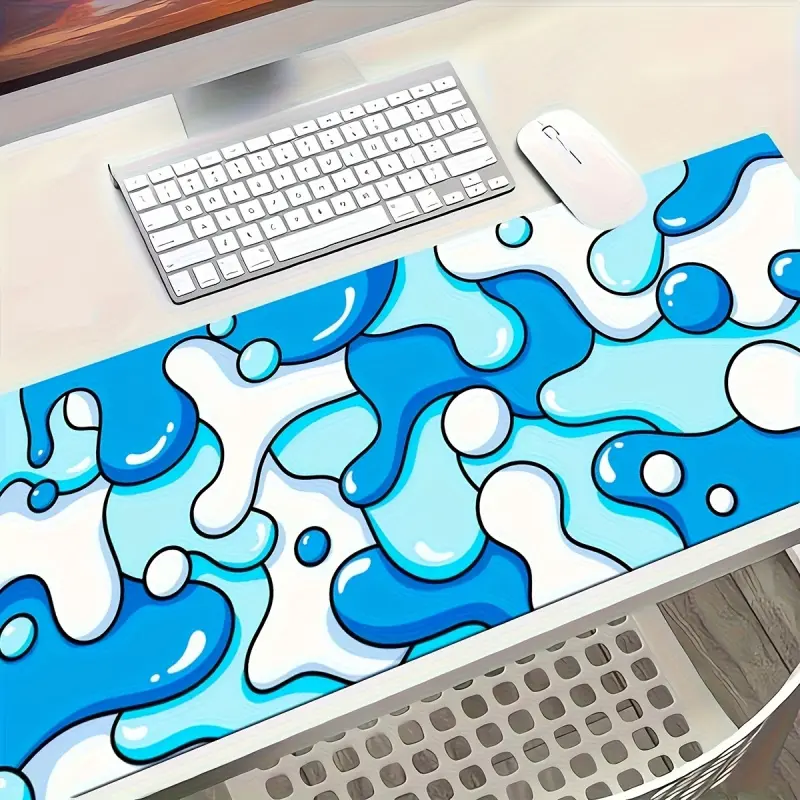 Blue Waves Pattern Extended Mouse Pad - Rubber Base, Resistant, Comfortable And Durable, Oblong Gaming Mat for Desktop And Laptop | Artistic Desk Mat | Mouse Pads for Desk | Gaming Desk Accessory, Computer Desk Accessories, Desk Accessories Decor