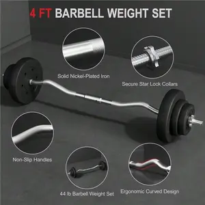 44lb Detachable Adjustable Barbell Weight Set with Plates, Star Locks, Weight Lifting Bars – Home Gym Equipment for Strength Training