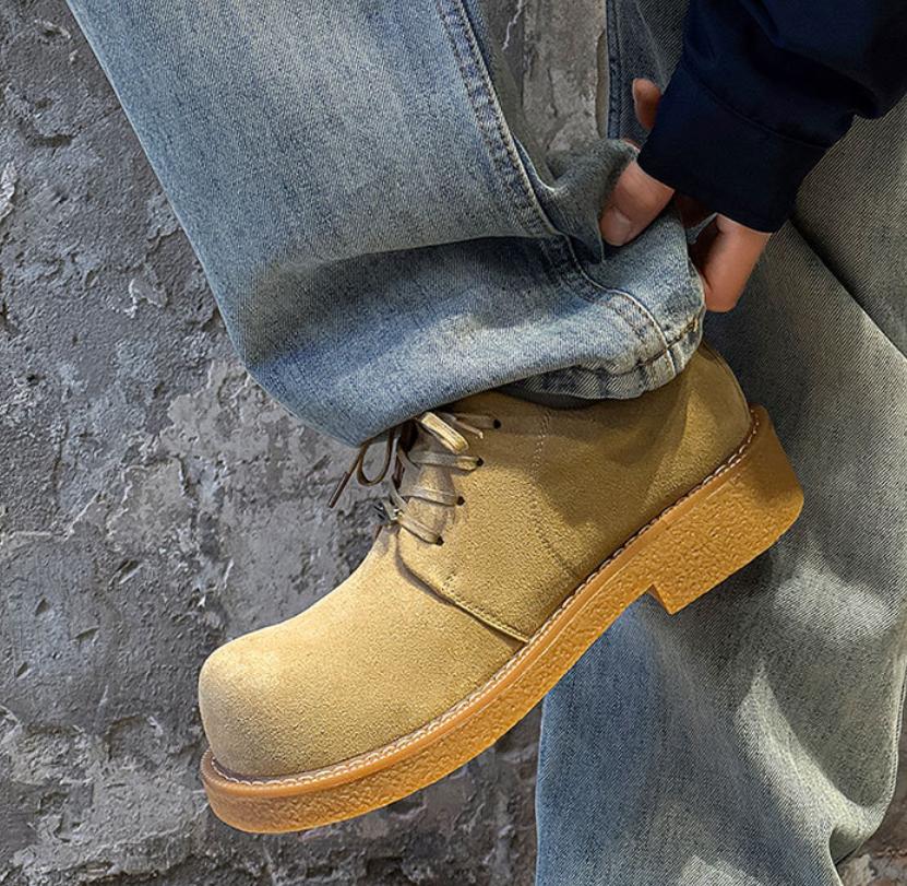 Men's Retro Platform Suede Shoes Big Toe Work Style Street Fashion Slim Leg