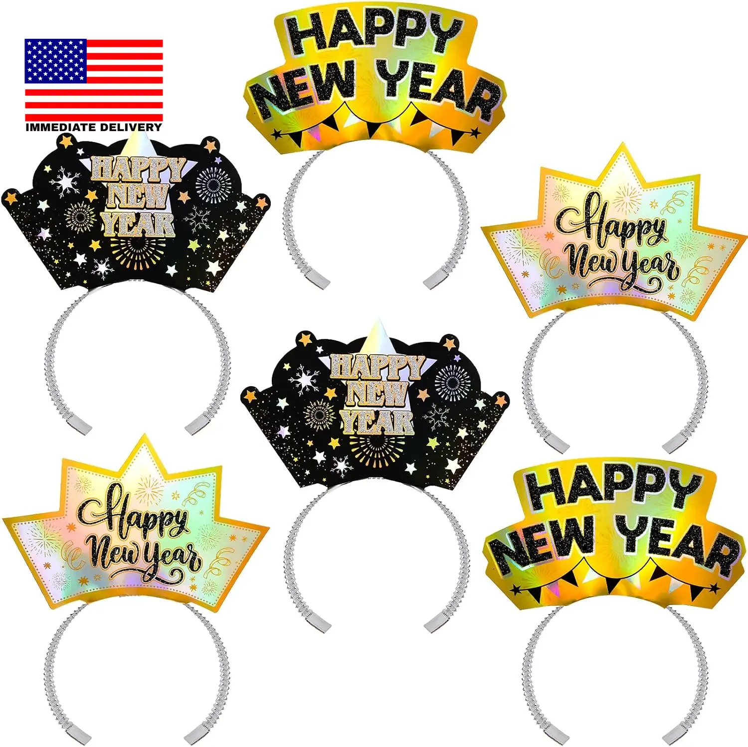 12 Pack Happy New Year Hats Glitter Headbands NYE Tiaras 2026 New Years Eve Part