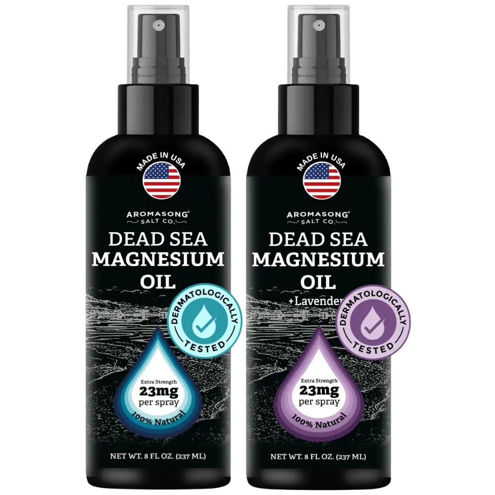 AROMASONG Dead Sea Magnesium Oil Body Spray, 2-Pack (Unscented & Lavender), Extra Strong 23mg Natural Body Care for Muscle Relief & Sleep Support