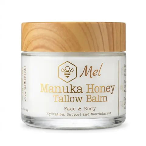 Unisex Mel Whipped Tallow & Honey Body Moisturizer Balm - Grass-Fed Beef Tallow, Bee Wax, Vitamins, Non-Toxic, Anti-Bacterial, Hydrating, Skin Barrier Repair, Eczema Relief, Clean Natural Ingredients, Fragrance Free, Body Care, Soothing Moisture - 2.02 oz