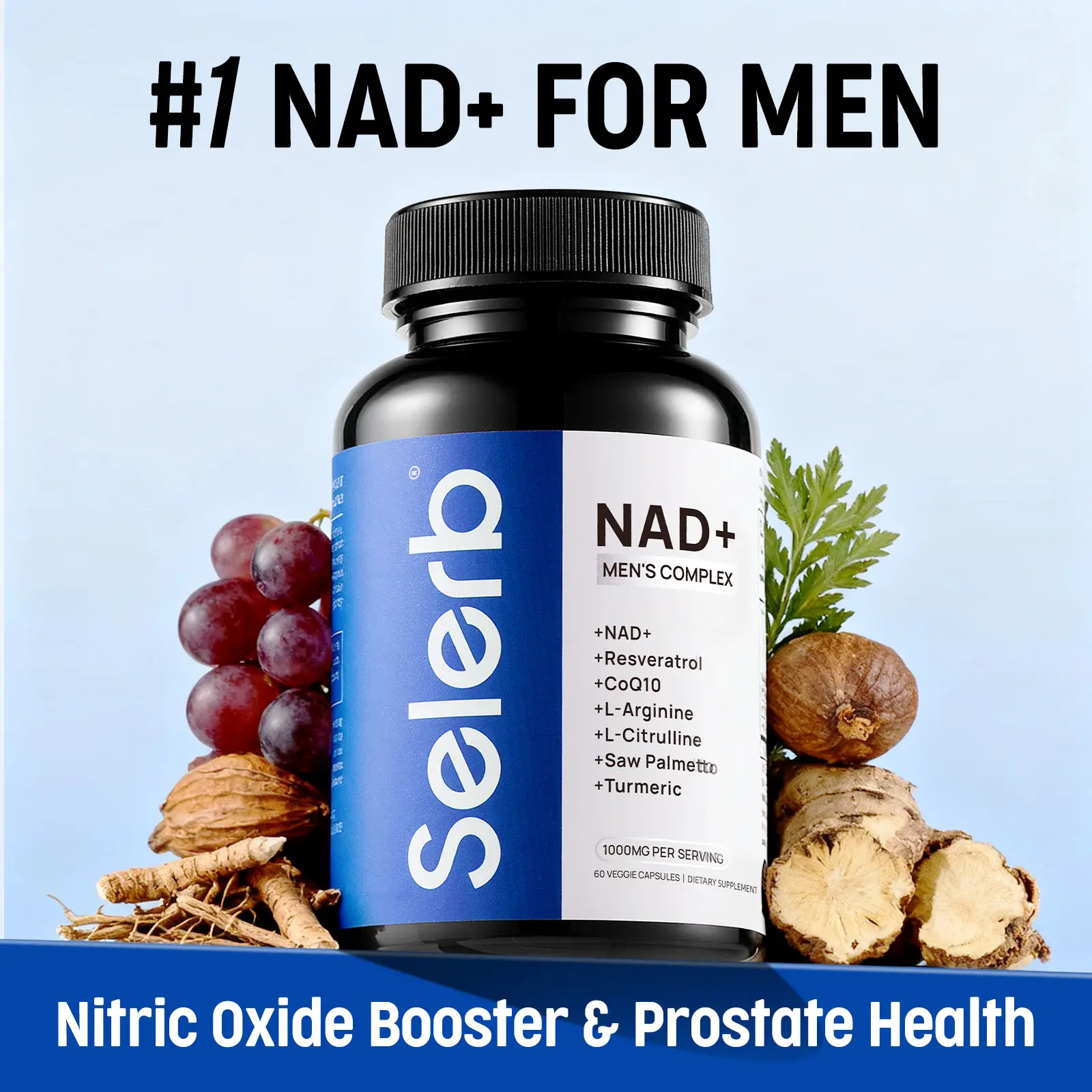 Selerb Men's Daily Pack – Liposomal NAD+, CoQ10, Ashwagandha & Multi- Magnesium with B6, D3, Zinc – Energy, Circulation, Sleep & Muscle Support