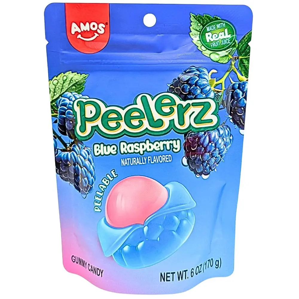 Amos Peelerz Blue Raspberry Peelable Gummy Candy 6 oz 12 ct