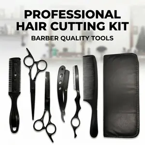 6PCS Professional Hair Cutting Kit Barber Scissors Set Thinning Shears Razor Comb Hairdressing Tools with Case for Home Salon Use