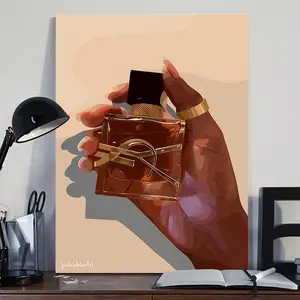 1pc Framed Perfume Bottle Wall Art - Elegant Fragrance & Hand Canvas Print, Glam Vibe - Ideal for Vanity, Bedroom Decor - For Men Women,Wall Decor for living room kitchen room outdoor decoration, festival celebration wall decoration