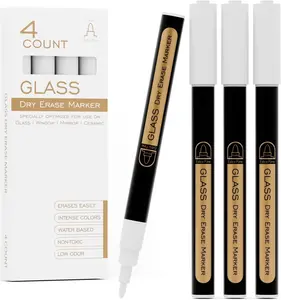 Dry Erase Markers for Glass Board | No  | Whiteboard Markers | 1mm Ultra-Fine Tip Liquid Chalk Markers 4 Pack (White)