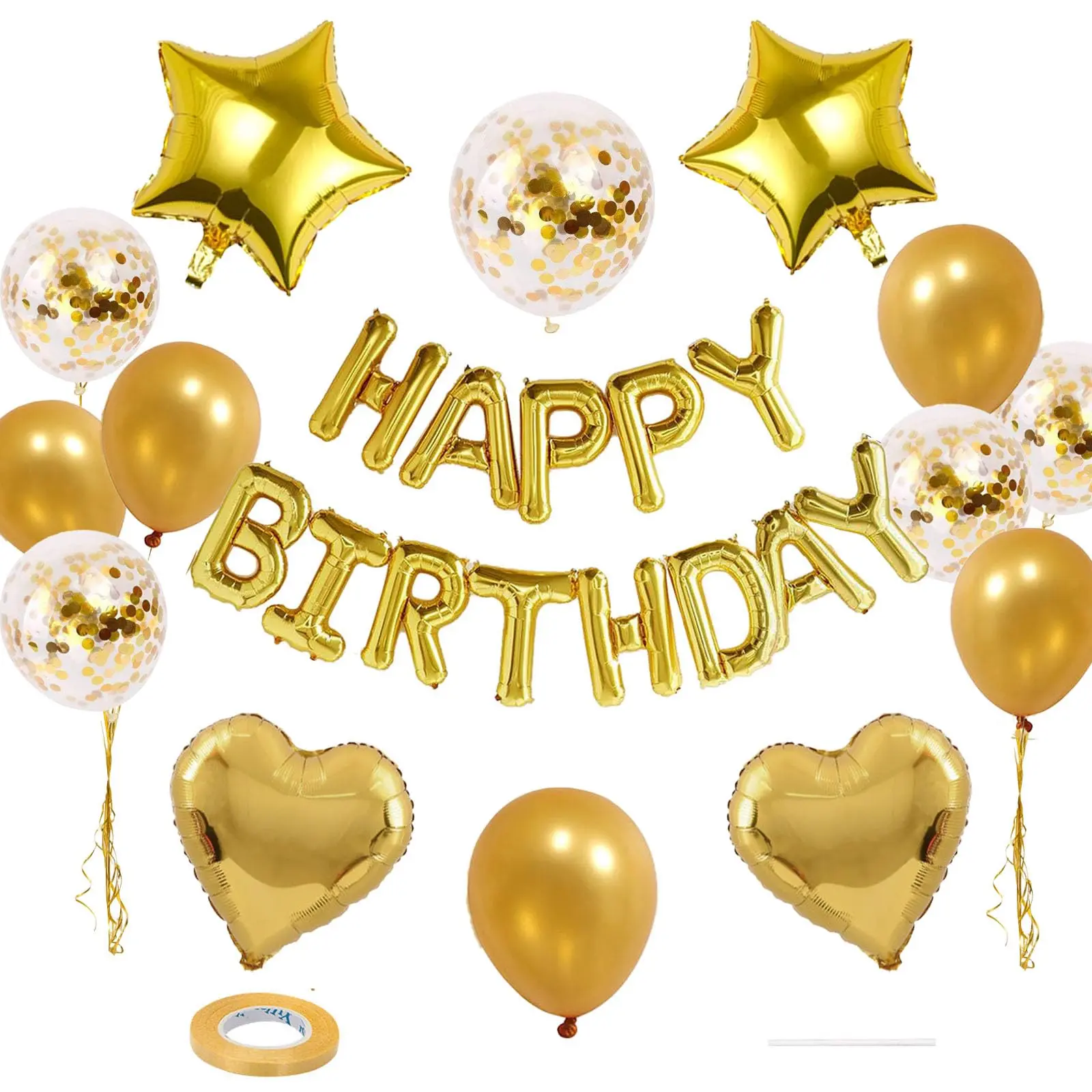 27 Birthday Decorations  3d Foil Happy Balloon Banner Pentagram Heart Balloons Confetti Kit For Party Supplies