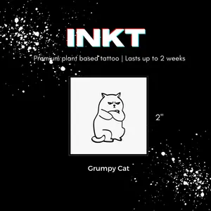 Grumpy Cat Tattoo | 2 Week Temporary Tattoo | Plant Based Vegan Tattoo | Cat Tattoo | Festival Tattoo | Crazy Cat Tattoo | Fun Tattoo