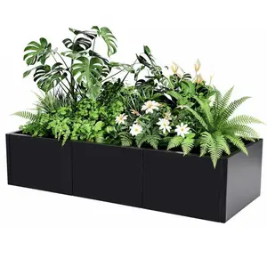 Large Metal Planter Box for Outdoor Plants, 51"X18"X12" Heavy Duty Steel Rectangular Planter with Snap-on Assembly, Open Base Design (No Bottom), for Garden Patio Yard