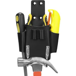 Small Leather Tool Pouch - 6-in-1 Heavy Top Grain Leather Small Tool Pouch with a Steel Hammer Loop,Hammer Holder Reinforced Heavy Duty Rivets - Fits Belts up to 2.5"
