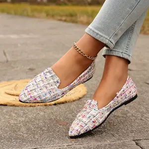 Women's Slip-On Ballet Flats with Rainbow Knit Design, Stylish and Versatile Footwear