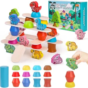 Dinosaur Toys for Toddlers, Preschool Education Toys for Ages 3 Boys Girls, Wooden Dinosaur Stacking Toys for Toddlers 3-5,Blocks Sorting & Balance Toy interactive toy toys  baby  kids  gift  ideas speech manhattan rattle Gym Play Mat