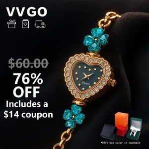 VVGO Women's Elegant Heart Hands Watch, Clover Strap, Cute Style Rhinestone Watch, Holiday Gift Choice, Comes with Gift Box (Color Random) Modern Fashionable Wristwatch watches women