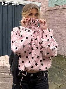 Spring & Fall Lightweight Loose Fit Polka Dot Long Sleeve Jacket, Fashionable Full Placket Top, Comfortable Outerwear for Women