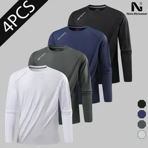 Men's Athletic Long Sleeve Activewear Tee - Raglan Sleeve, Crew Neck, Shoulder Letter Print Sporty T-Shirt for Daily Wear, Fitness Training Wear, Athletic Activewear