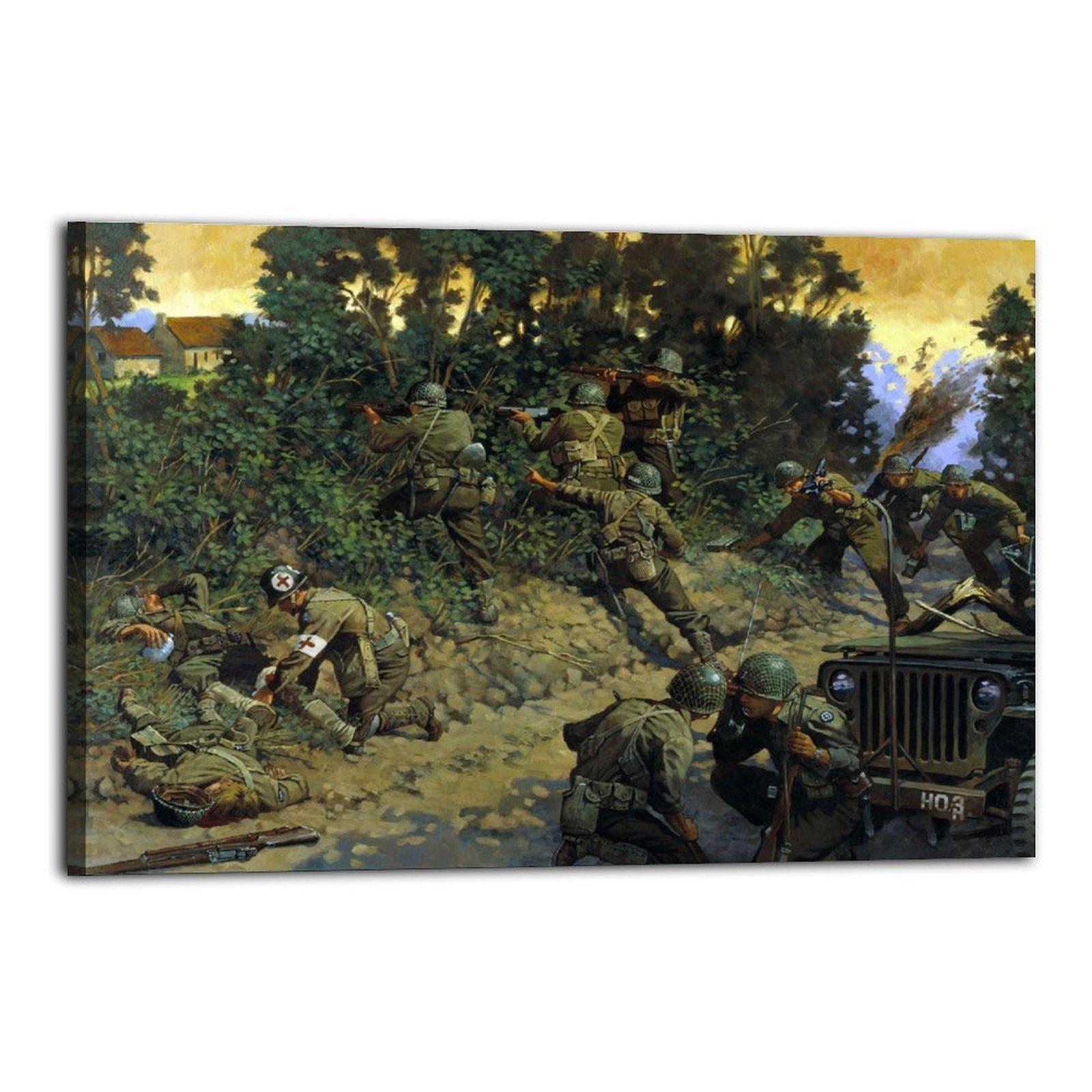 Vintage Poster WW II Soldier Battle  Rifle Poster Decorative Painting Canvas Wall Art Picture Print Modern Family Bedroom Decor